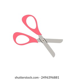 Pink stationery scissors. Scissors for paper cutting, sewing, hairdressing and more. School or office stationery. Flat style illustration on a white background.