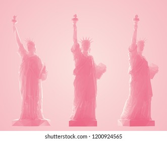 Pink Statue of Liberty Set, New York landmark, American symbol Vector 3D Rendering