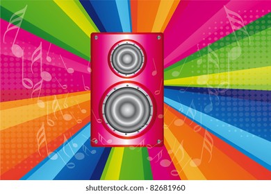 pink stereo with notes musicals over colorful background. vector