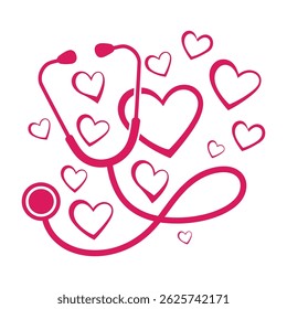 Pink Stethoscope and Hearts Illustration