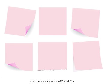 Pink stick note isolated on white background, vector illustration