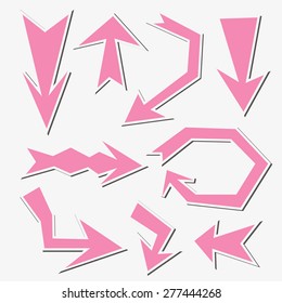 Pink sticker arrow set isolated on a white background