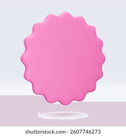 Pink sticker, badge mockup. Blank labels of circle shapes with wavy edge. Vector illustration isolated on white. Copy space. Stickers or patches for preview tags, labels, design, presentation, adv