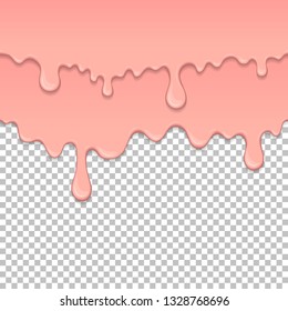 Pink sticky liquid element. Realistic dripping slime isolated object. Background with bubblegum.   