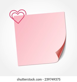 Pink sticky note isolated on white background, vector illustration.