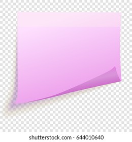 Pink sticky note with transparent shadows, isolated on transparent background, vector illustration