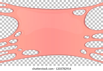 Pink sticky slime banner with copy space. Frame of sweet bubblegum. Popular kids sensory toy vector illustration. Realistic glossy chewing gum isolated object. Abstract design element with slime.