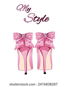 Pink stiletto shoes. Fashion Illustration. Women's shoes. Illustration can be used as a print, for store decoration, invitations and much more. Vector