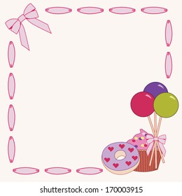 Pink Stitched Ribbon Border with Sweets and Candy