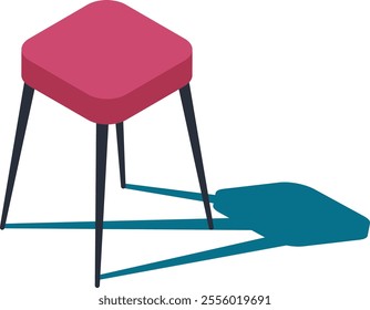 Pink stool featuring sleek black legs, casting a striking teal shadow against a crisp white background, highlighting a simple and modern furniture design perfect for minimalist interiors