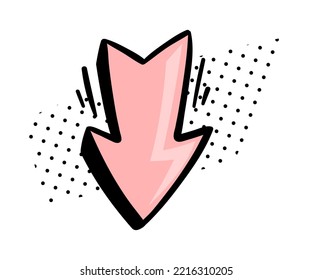 Pink Straight Arrow with Pointed End and Dots Doodle Style Vector Element
