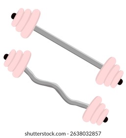 Pink straight and EZ curl barbells for weightlifting icons