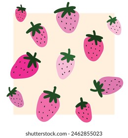 Pink strawberries illustration - colorful hand draw