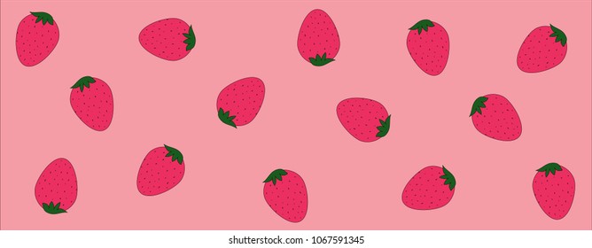 Pink strawberries pattern on light pink background vector. Cute pinky strawberry vector.  