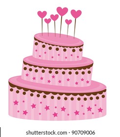 pink strawberry cake over white background. vector illustration