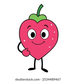 pink strawberry character holding heart in-hand ve