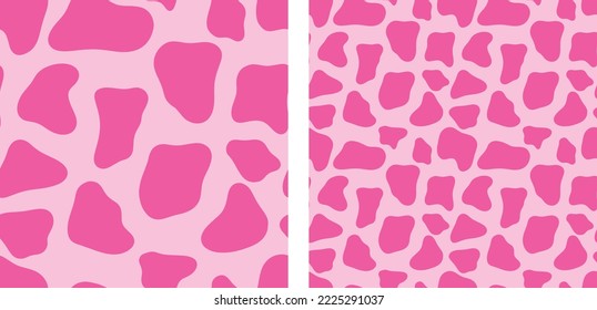 Pink Strawberry Cow Animal Print Seamless Pattern Vector Illustration