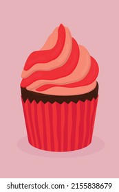 pink strawberry cupcake muffin with cream for the holiday sweet