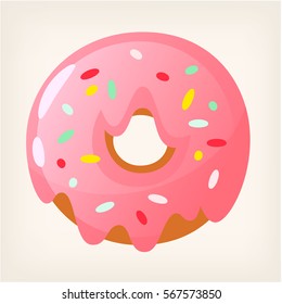 Pink strawberry donut with sprinkles.