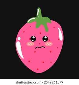 desenho animado de morango rosa emoji isolado no fundo preto