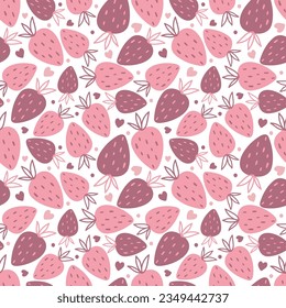 Pink strawberry. Flat cartoon background. Seamless pattern