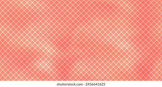 Pink strawberry ice cream cone with diamond texture or Belgian waffle seamless pattern. Sweet biscuit bg. Delicious crispy wallpaper with rhombus. Vector illustration with gradient mesh.