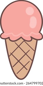 Pink strawberry ice cream icon on ice cream cone clip art