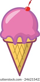 Pink Strawberry Ice Cream Vector Illustration