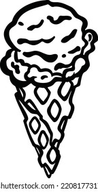 pink strawberry ice cream waffle cone, sorbet, vector illustration