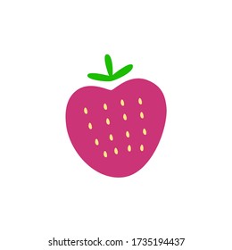 Pink strawberry isolated on a white background. Stylized strawberries with seeds and greens on top.