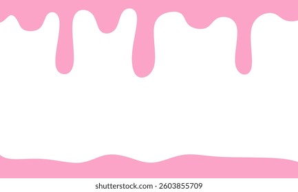 Pink strawberry melted on waffle background. Glazed pink liquid melting on a white background with copy space.