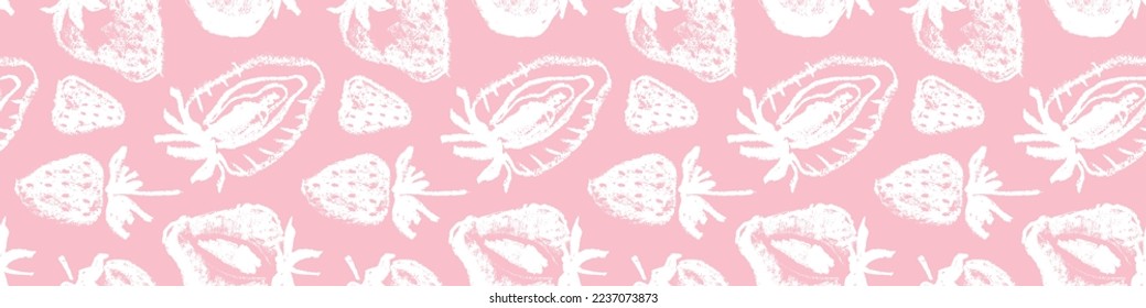 Pink strawberry pattern seamless, strawberries illustration for fabric ornament, textile design. Hand drawn vector red berry. Juice or jam label design. Red berries background. Strawberry backdrop.