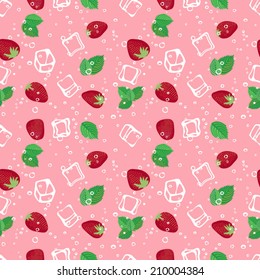 Pink strawberry seamless vector pattern