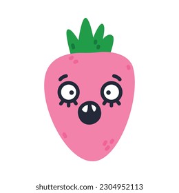 Pink Strawberry with Shouting Face as Creative Element Isolated on White Background Vector Illustration