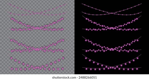 Pink string lights and Garland clipart.transparent background vector.