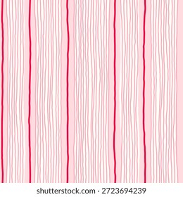 Padrão sem emenda de faixa rosa, fundo feminino, impressão de faixa bonito. Listras de vetor, mão ondulada desenhar linhas de doodle