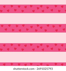 Pink Stripe Valentine Pattern with Small Hearts on Soft Background