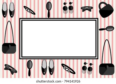 Pink striped empty label template with accessories pattern
