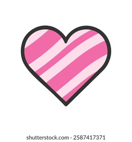 Pink Striped Heart Vector Icon with Black Outline