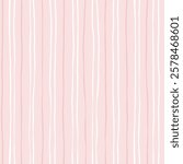 Pink striped pattern, girly stripe seamless background, cute pastel wavy lines. Vector stripes, baby hand draw doodle lines backdrop