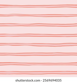 Pink striped pattern, girly stripe seamless background, cute pastel wavy lines. Vector stripes, baby hand draw doodle lines backdrop