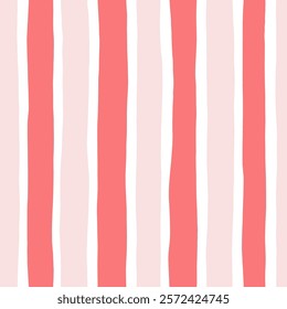 Pink striped pattern, girly stripe seamless background, cute pastel wavy lines. Vector stripes, baby hand draw doodle lines backdrop