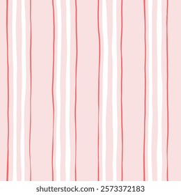 Pink striped pattern, girly stripe seamless background, cute pastel wavy lines. Vector stripes, baby hand draw doodle lines backdrop