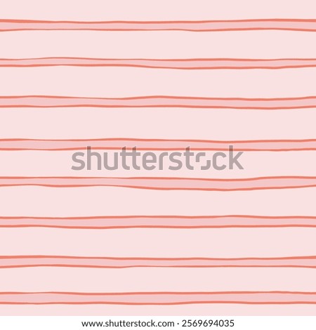 Pink striped pattern, girly stripe seamless background, cute pastel wavy lines. Vector stripes, baby hand draw doodle lines backdrop