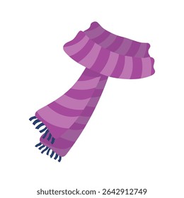 Pink striped scarf with fringe. Vector illustration