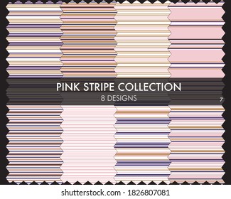 Pink striped seamless pattern collection includes 8 designs for fashion textiles, graphics