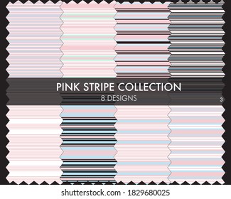 Pink striped seamless pattern collection includes 8 designs for fashion textiles, graphics
