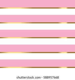 Pink striped seamless pattern with gold rim vector.