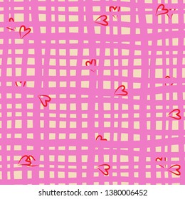 Pink stripes heart shape patterned fabric wallpaper background vector