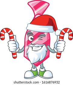 Pink stripes tie Cartoon character in Santa costume with candy